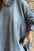 Annie Cushion Cotton Peter Pan Smock Blouse Denim